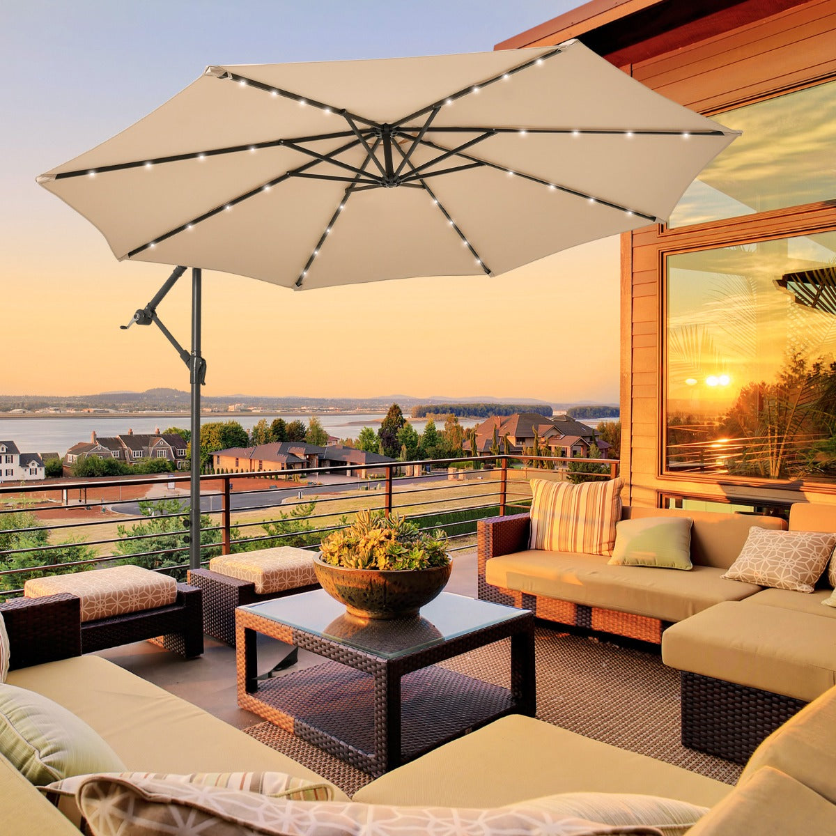 360-degree rotating offset umbrella lets you position shade wherever it is needed outdoors