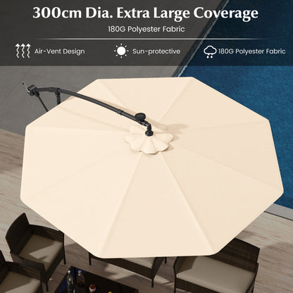 Costway 3m Hanging Offset Umbrella Cantilever Umbrella with 32 LED Lights-Beige