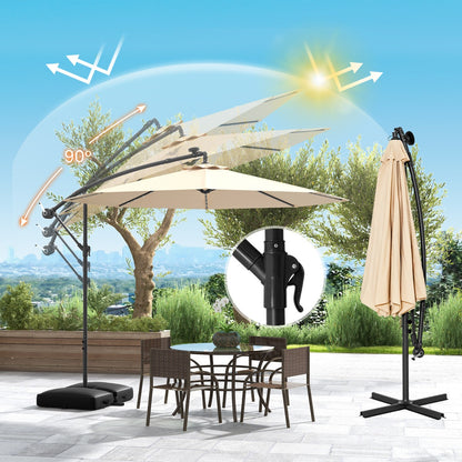 Costway 3m Hanging Offset Umbrella Cantilever Umbrella with 32 LED Lights-Beige