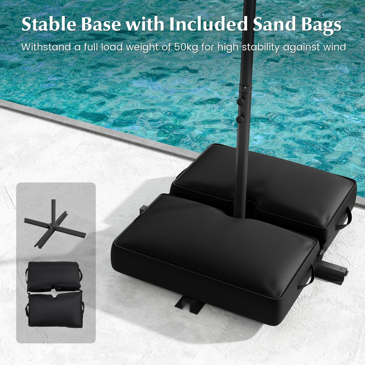 Air-vented outdoor umbrella promotes airflow to keep the shaded area comfortable on hot days