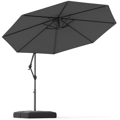 3M Offset Hanging Umbrella with Base Patio Cantilever Umbrella-Grey