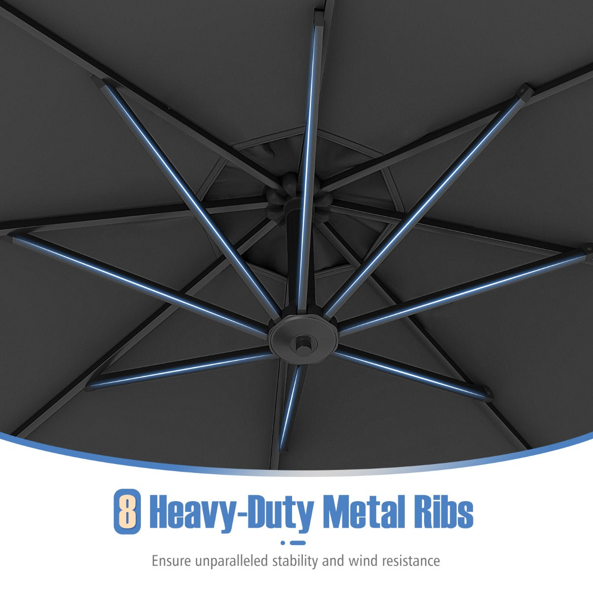 3M Offset Hanging Umbrella with Base Patio Cantilever Umbrella-Grey