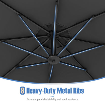 3M Offset Hanging Umbrella with Base Patio Cantilever Umbrella-Grey