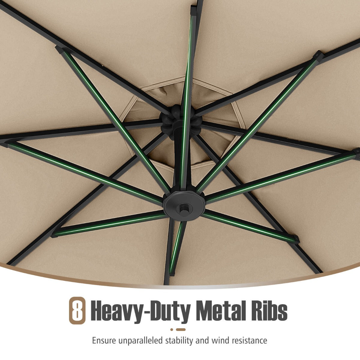 3M Offset Hanging Umbrella with Base Patio Cantilever Umbrella-Beige