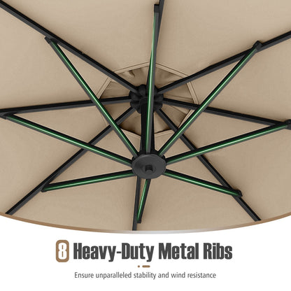 3M Offset Hanging Umbrella with Base Patio Cantilever Umbrella-Beige