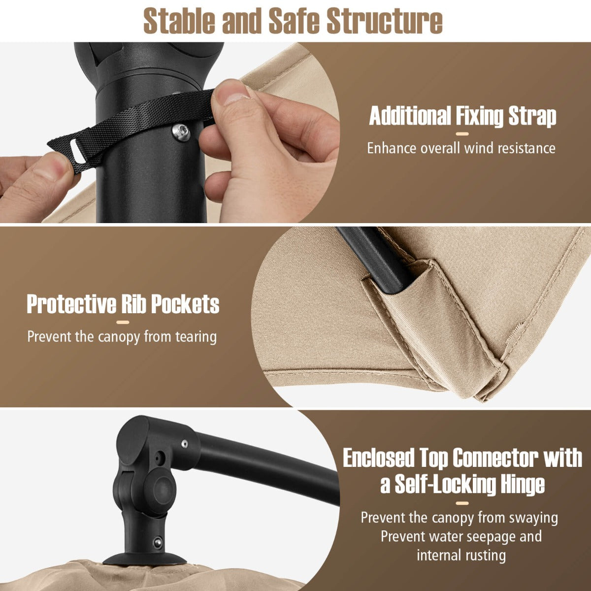 3M Offset Hanging Umbrella with Base Patio Cantilever Umbrella-Beige