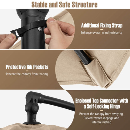 3M Offset Hanging Umbrella with Base Patio Cantilever Umbrella-Beige
