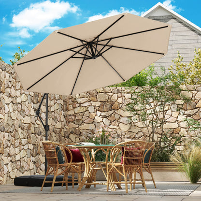 3M Offset Hanging Umbrella with Base Patio Cantilever Umbrella-Beige