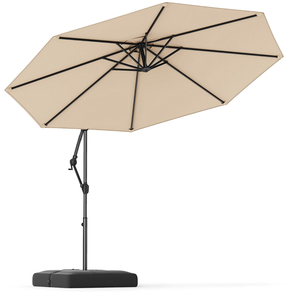 3M Offset Hanging Umbrella with Base Patio Cantilever Umbrella-Beige