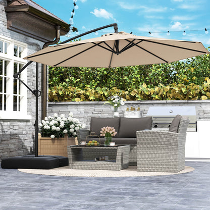 3M Offset Hanging Umbrella with Base Patio Cantilever Umbrella-Beige