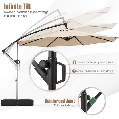 3M Offset Hanging Umbrella with Base Patio Cantilever Umbrella-Beige