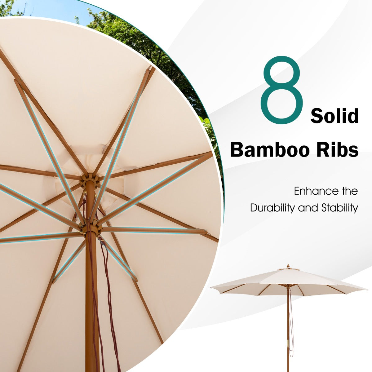 3M Patio Sunshade Umbrella with 8 Bamboo Ribs-Beige