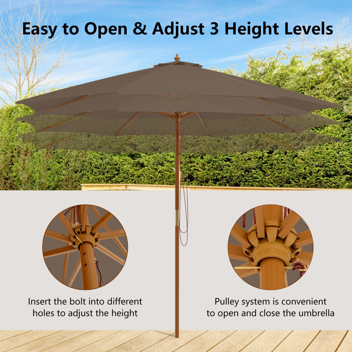 3M Patio Sunshade Umbrella with 8 Bamboo Ribs-Coffee