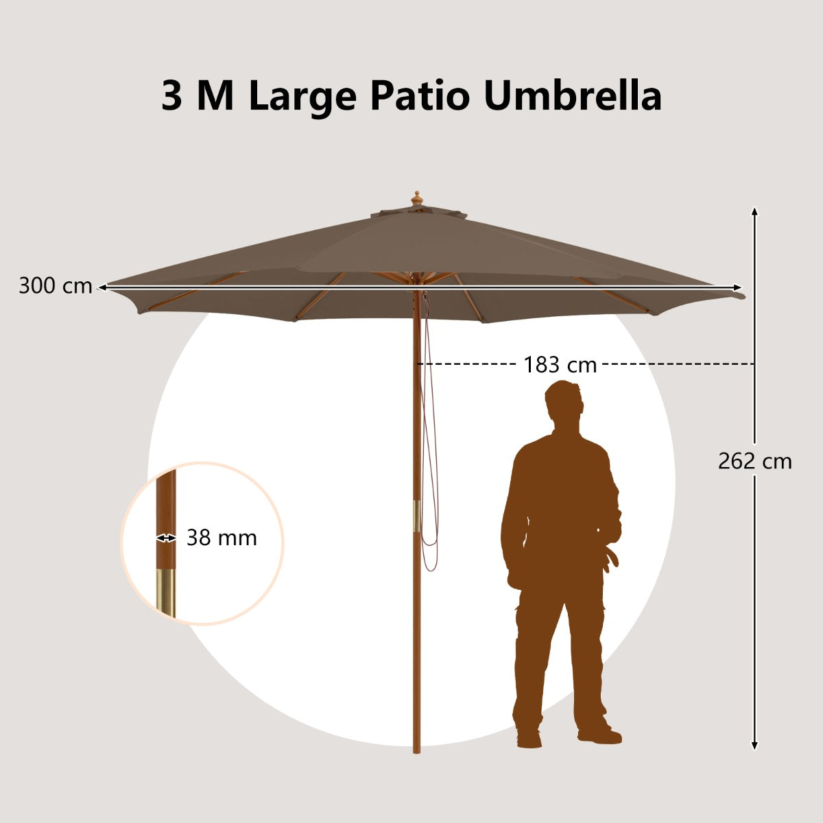 3M Patio Sunshade Umbrella with 8 Bamboo Ribs-Coffee