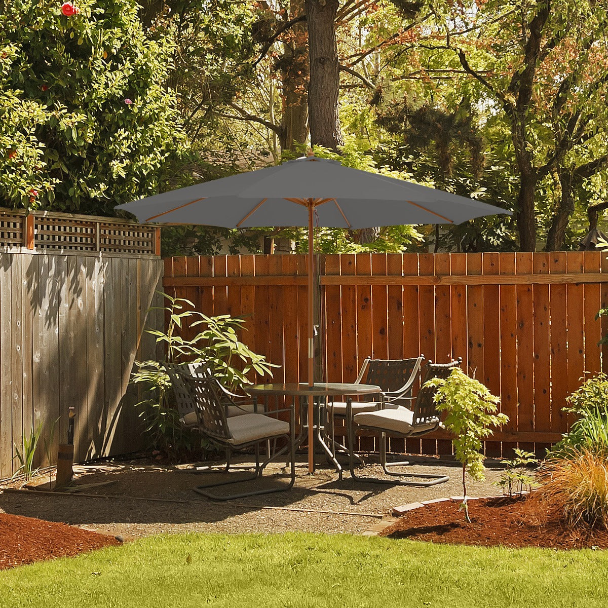 3M Patio Sunshade Umbrella with 8 Bamboo Ribs-Grey