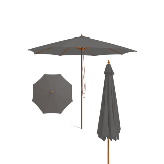 3M Patio Sunshade Umbrella with 8 Bamboo Ribs-Grey