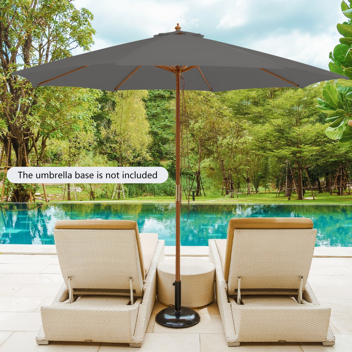 3M Patio Sunshade Umbrella with 8 Bamboo Ribs-Grey