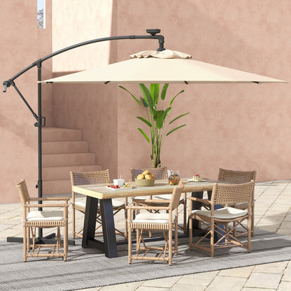 Costway 3M Solar LED Offset Cantilever Umbrella with Easy Tilt Adjustment-Beige