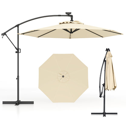 Costway 3M Solar LED Offset Cantilever Umbrella with Easy Tilt Adjustment-Beige
