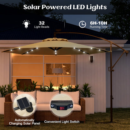 Costway 3M Solar LED Offset Cantilever Umbrella with Easy Tilt Adjustment-Beige