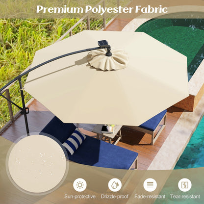 Costway 3M Solar LED Offset Cantilever Umbrella with Easy Tilt Adjustment-Beige