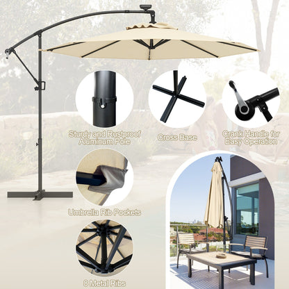 Costway 3M Solar LED Offset Cantilever Umbrella with Easy Tilt Adjustment-Beige