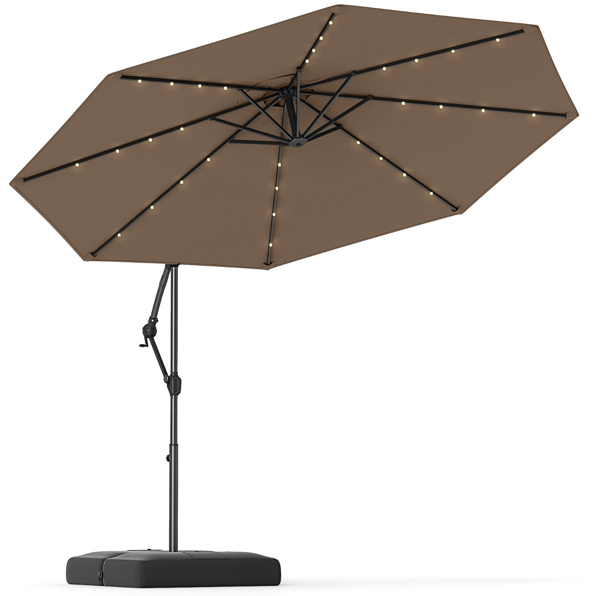 3m Solar Offset Hanging Umbrella with 32 LED Lights and 360° Rotation-Walnut