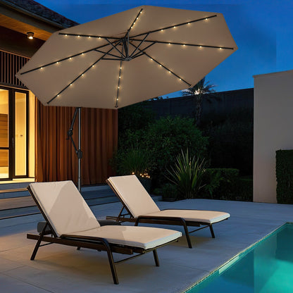3m Solar Offset Hanging Umbrella with 32 LED Lights and 360° Rotation-Walnut