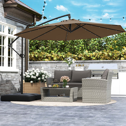 3m Solar Offset Hanging Umbrella with 32 LED Lights and 360° Rotation-Walnut
