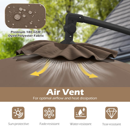 3m Solar Offset Hanging Umbrella with 32 LED Lights and 360° Rotation-Walnut