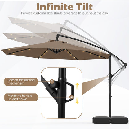 3m Solar Offset Hanging Umbrella with 32 LED Lights and 360° Rotation-Walnut
