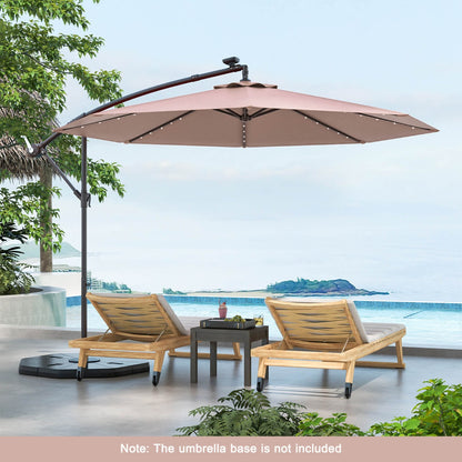 Costway 3m Solar Patio Offset Umbrella Adjustable with 40 LED and Cross Base Stand-Brown