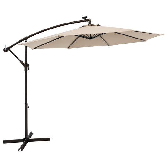Costway 3m Solar Patio Offset Umbrella Adjustable with 40 LED and Cross Base Stand-Beige