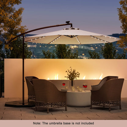 Costway 3m Solar Patio Offset Umbrella Adjustable with 40 LED and Cross Base Stand-Beige