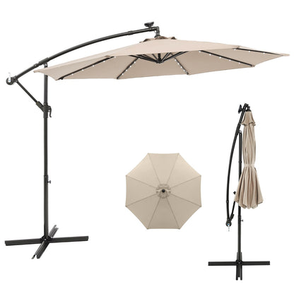 Costway 3m Solar Patio Offset Umbrella Adjustable with 40 LED and Cross Base Stand-Beige