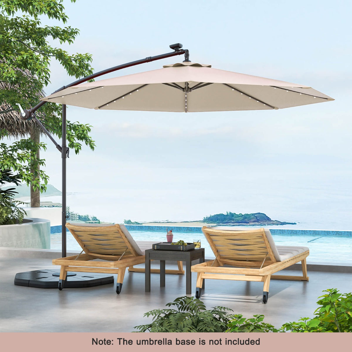 Vented top patio umbrella improves airflow and heat dissipation for a cooler outdoor seating area