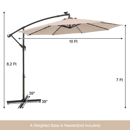 Costway 3m Solar Patio Offset Umbrella Adjustable with 40 LED and Cross Base Stand-Beige