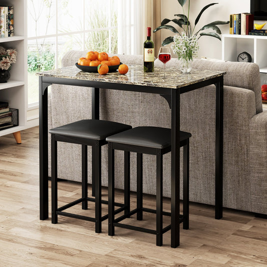 Costway 3-Piece Bar Table Set Counter-Height Dining Table Set with Footrests-Coffee