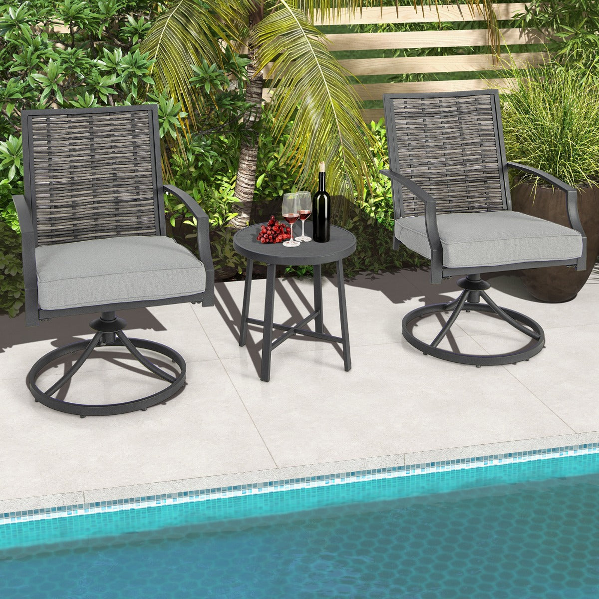 Mix-gray PE rattan backrests offer an elegant, tightly woven, and fade-resistant finish