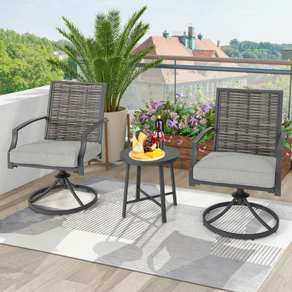 Heavy-duty rustproof metal frames provide strong support for the chairs and coffee table
