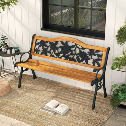 Slatted wooden seat allows effective drainage while providing comfortable support for outdoor relaxation