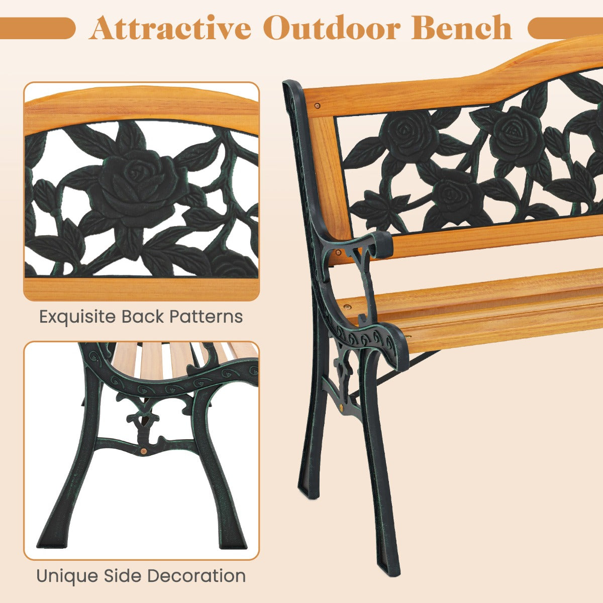 Comfortable outdoor seating bench lets friends and family enjoy nature and surrounding views together