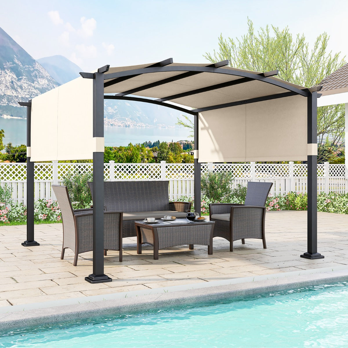 3x3M Outdoor Pergola with Retractable Sunshade Canopy-Beige