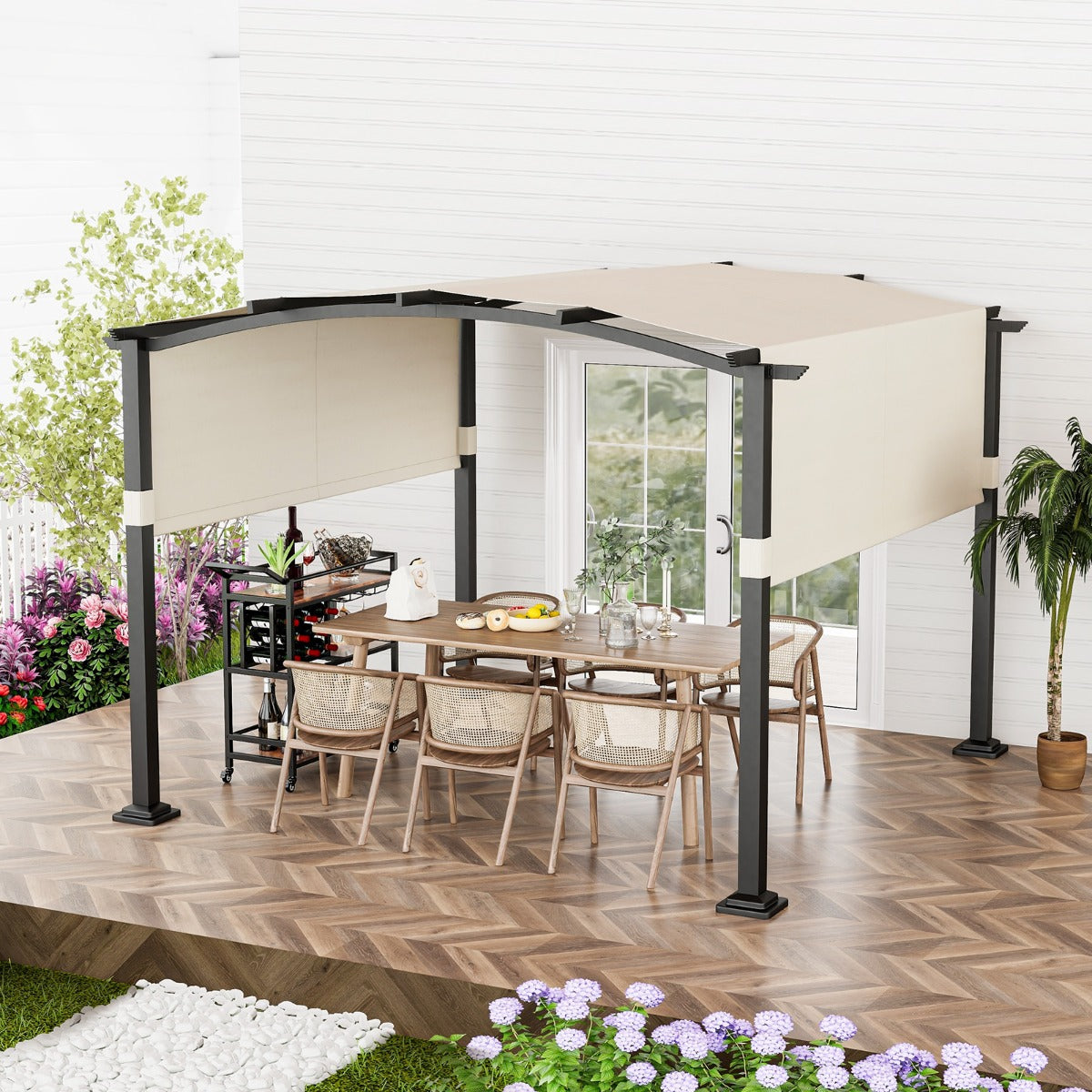 3x3M Outdoor Pergola with Retractable Sunshade Canopy-Beige