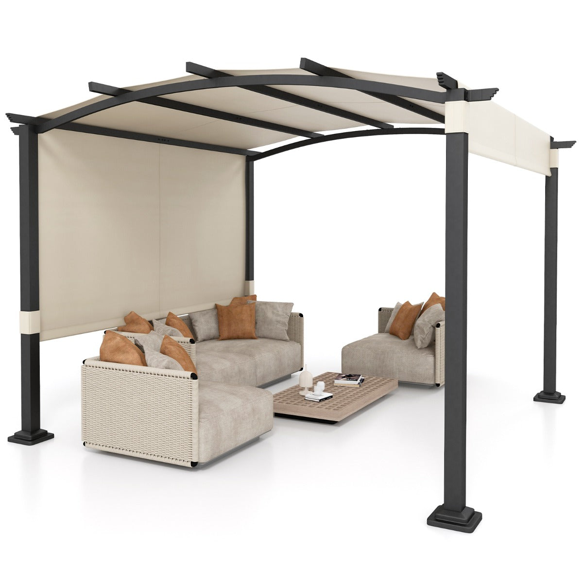 3x3M Outdoor Pergola with Retractable Sunshade Canopy-Beige
