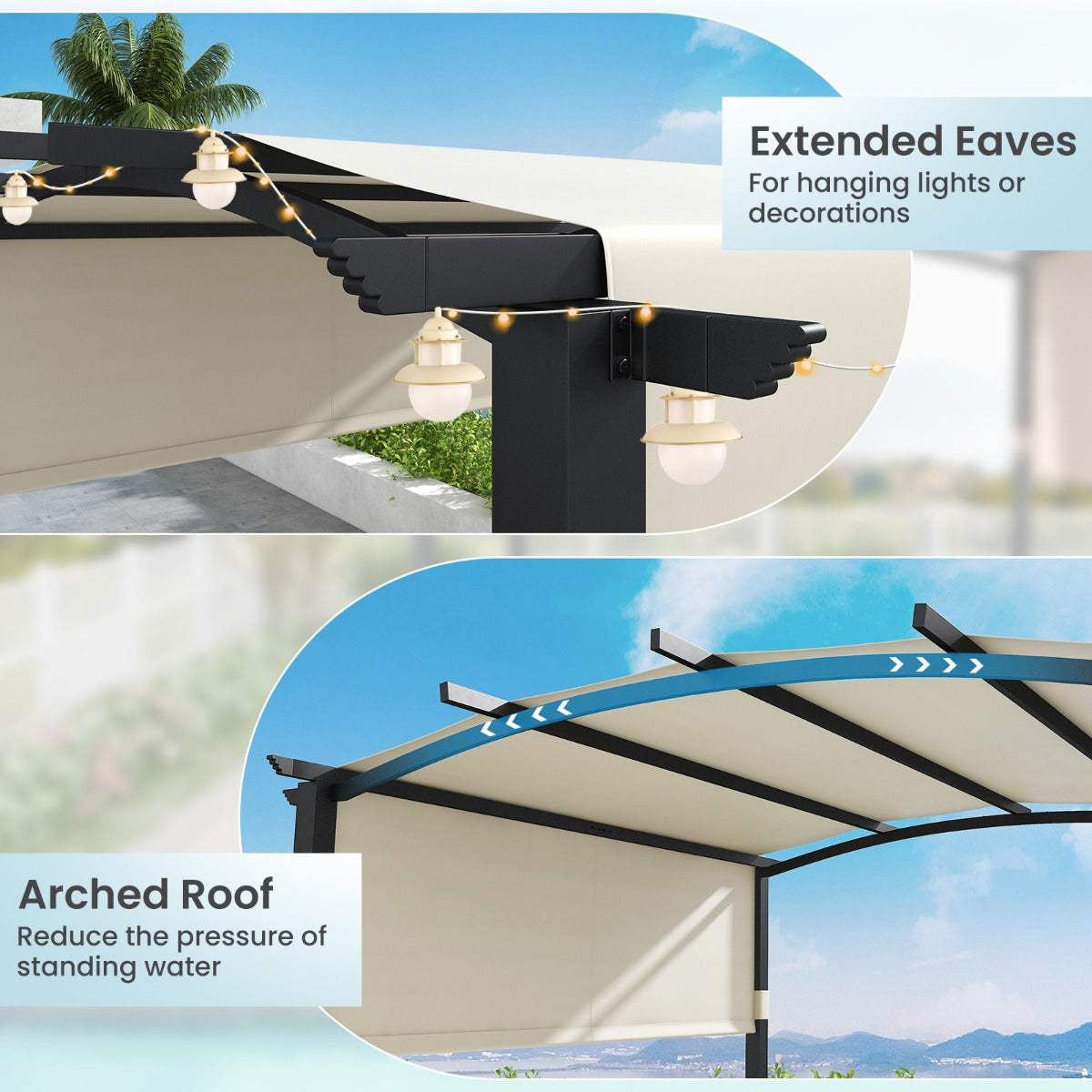 3x3M Outdoor Pergola with Retractable Sunshade Canopy-Beige