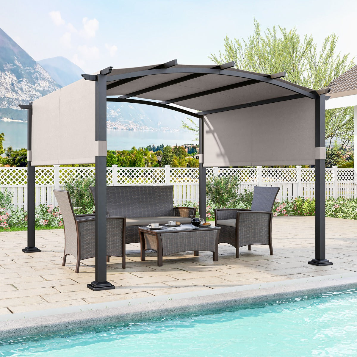 3x3M Outdoor Pergola with Retractable Sunshade Canopy-Grey