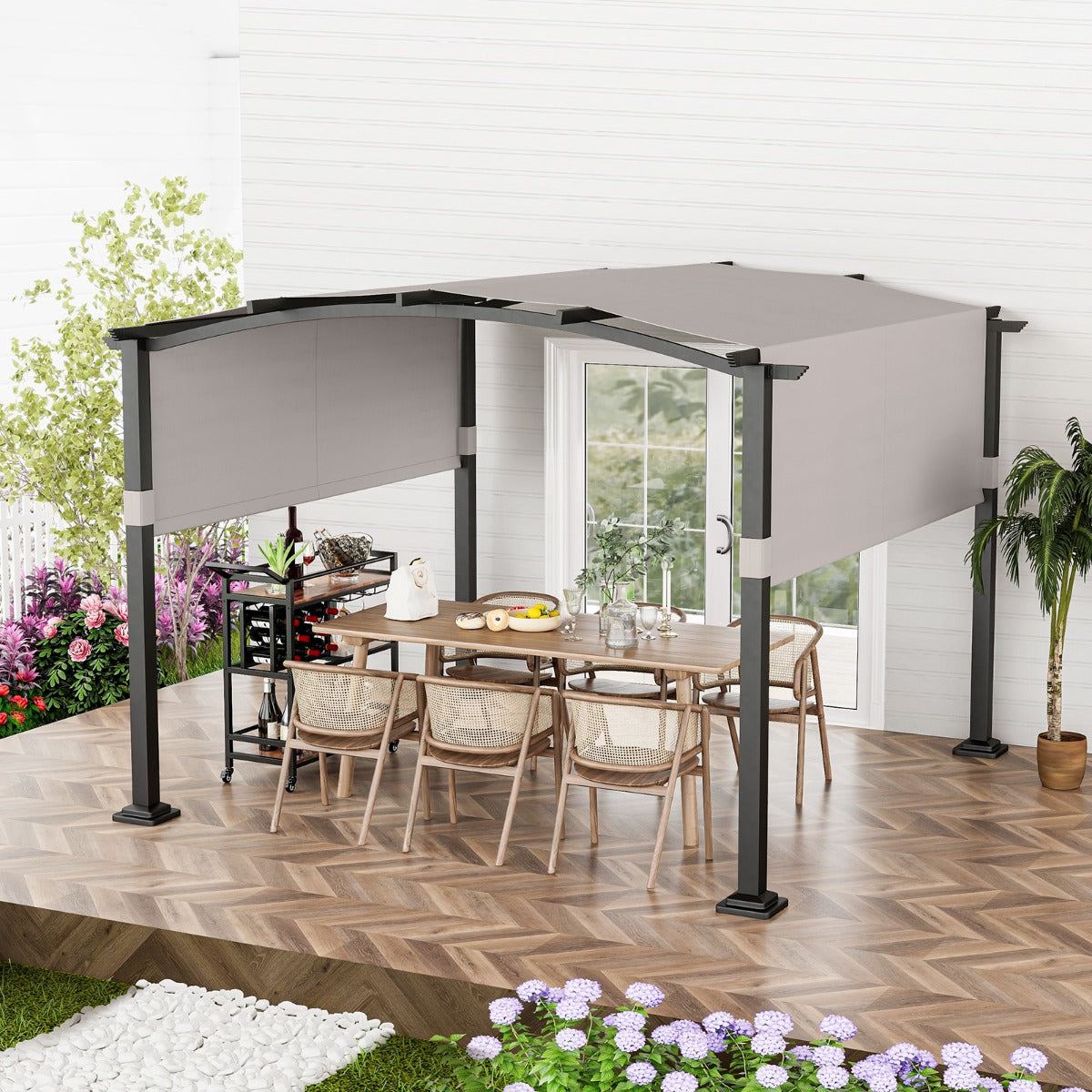 3x3M Outdoor Pergola with Retractable Sunshade Canopy-Grey