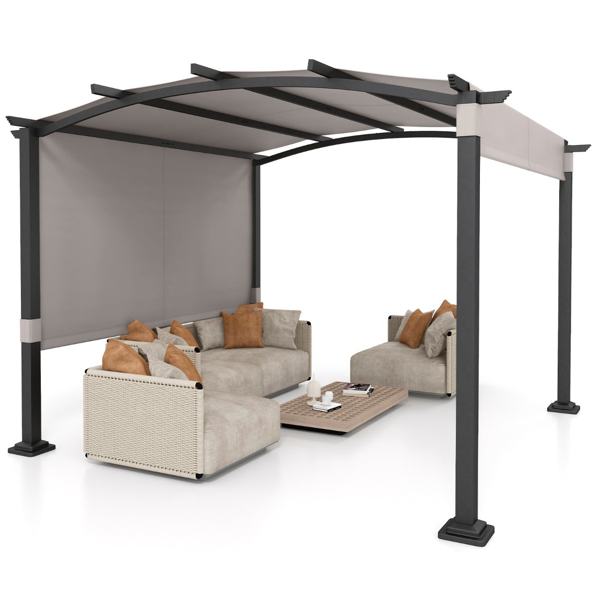 3x3M Outdoor Pergola with Retractable Sunshade Canopy-Grey