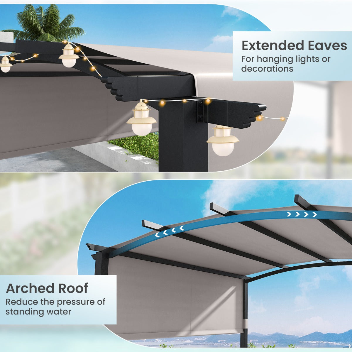 3x3M Outdoor Pergola with Retractable Sunshade Canopy-Grey